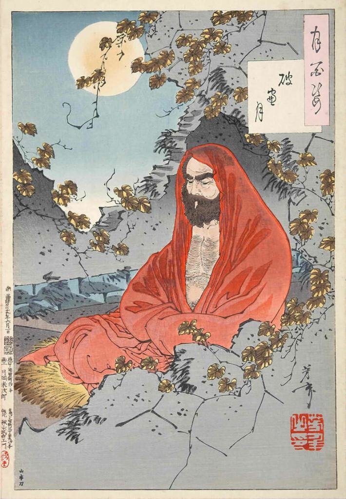 An image of Bodhidharma, the monk credited with bringing Zen Buddhism to China.